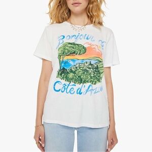 MOTHER White Graphic 'Bonjour Cote d'Azur' Short Sleeve Tee